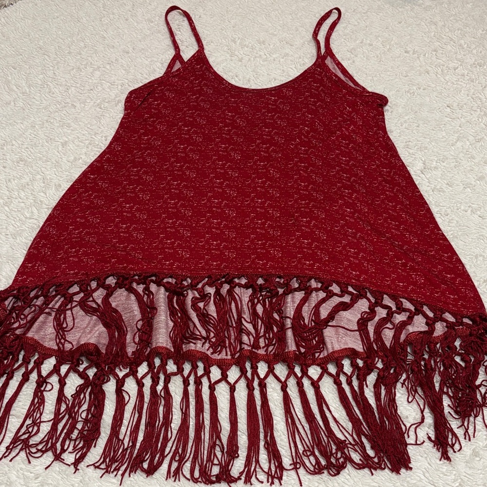Elegant Red Fringe Women's Top
